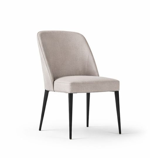 SEDIQO VARYN - moderner Esszimmerstuhl mit gepolsterter Sitzfläche und schwarzen Metallbeinen. Zeitloses Design für stilvolle Wohnräume.